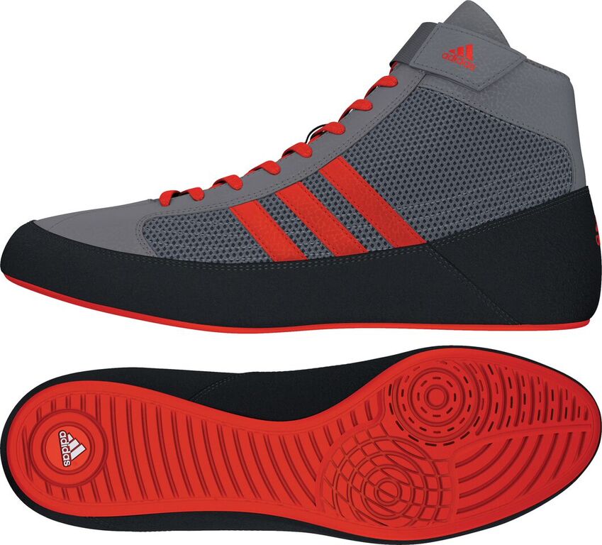 Adidas HVC II Youth Wrestling Shoe - Grey/Solar Red/Grey